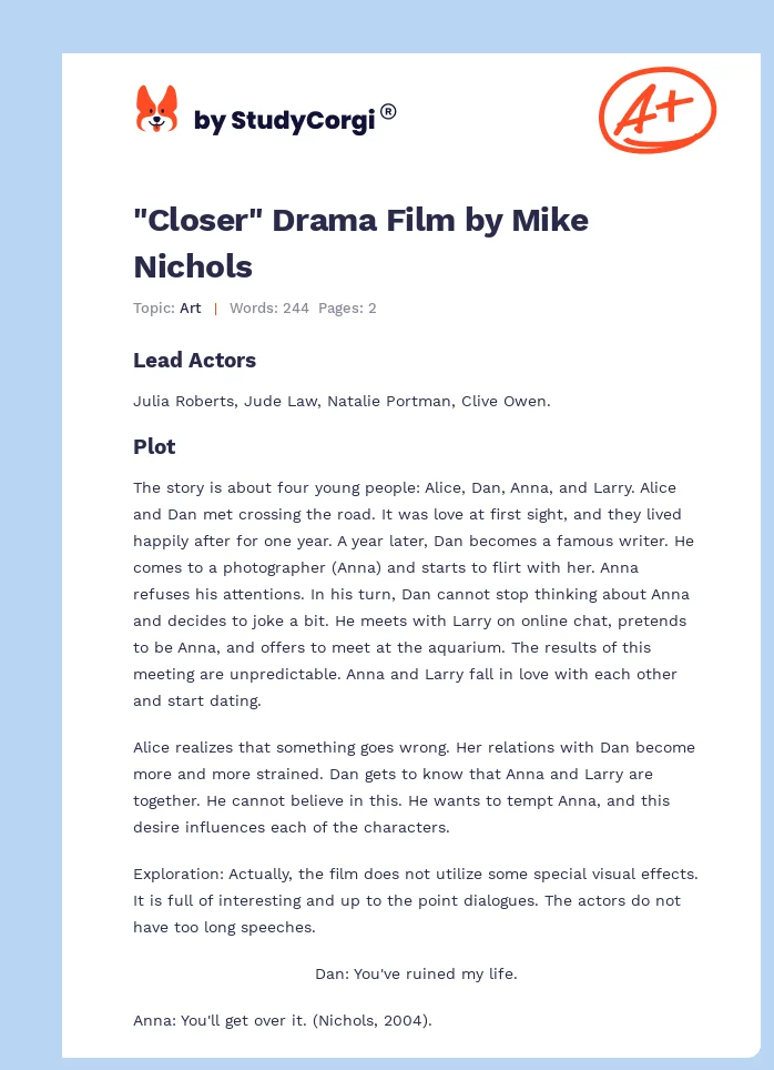 "Closer" Drama Film by Mike Nichols. Page 1