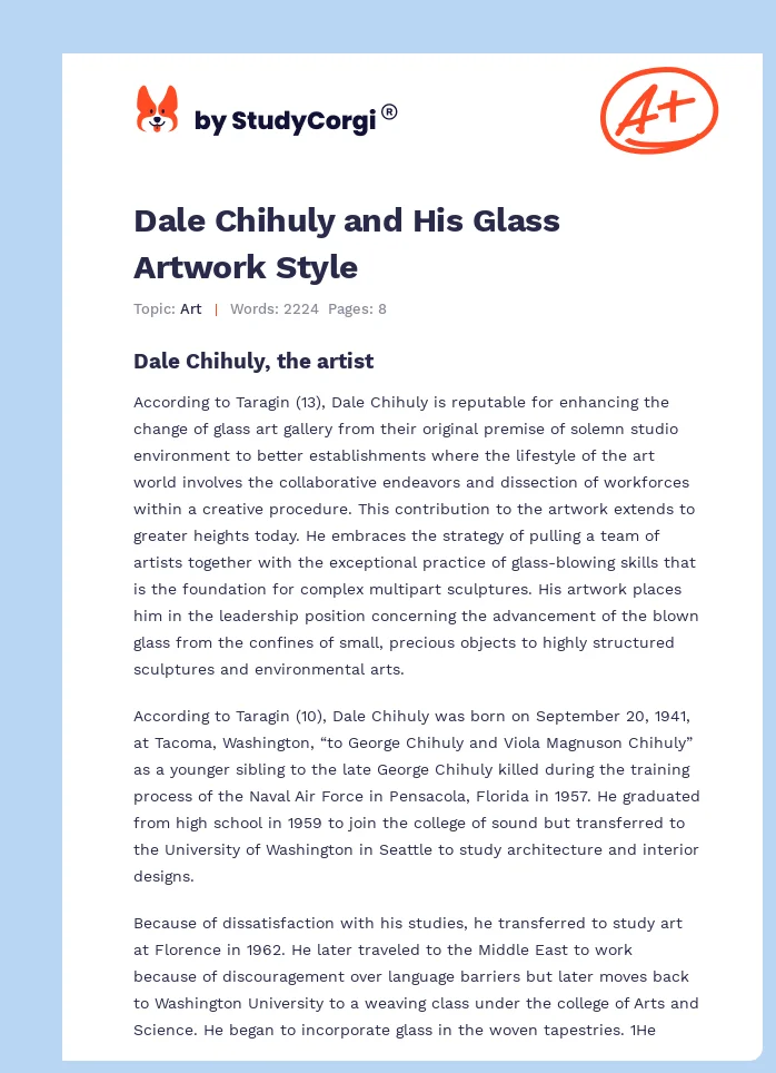 Dale Chihuly and His Glass Artwork Style. Page 1