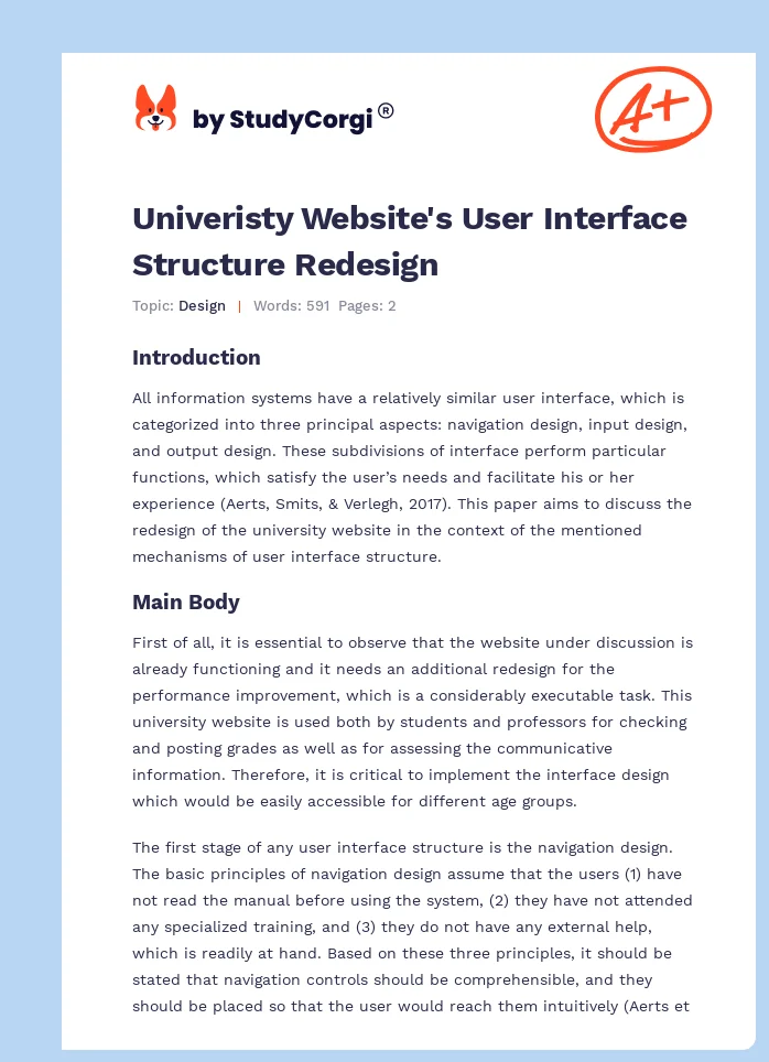 Univeristy Website's User Interface Structure Redesign. Page 1