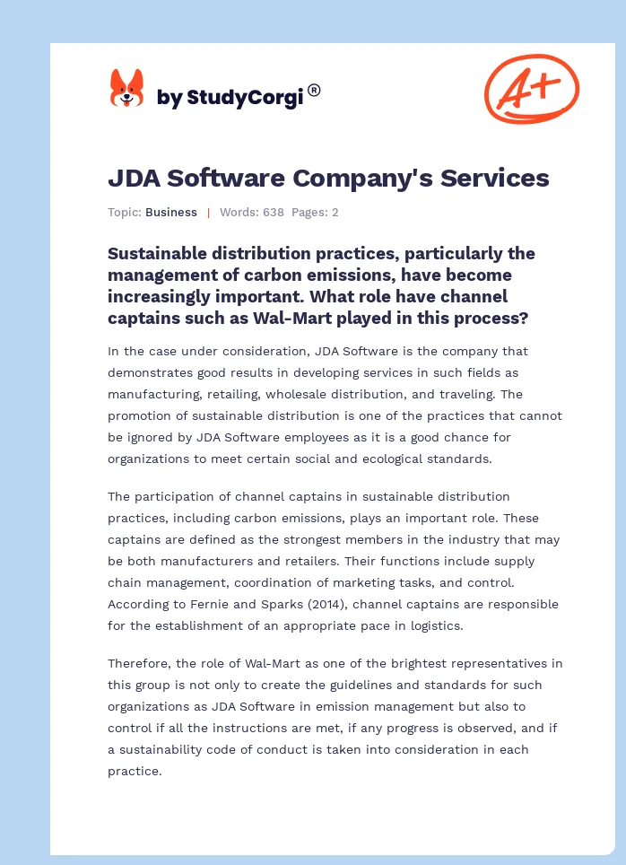 JDA Software Company's Services. Page 1