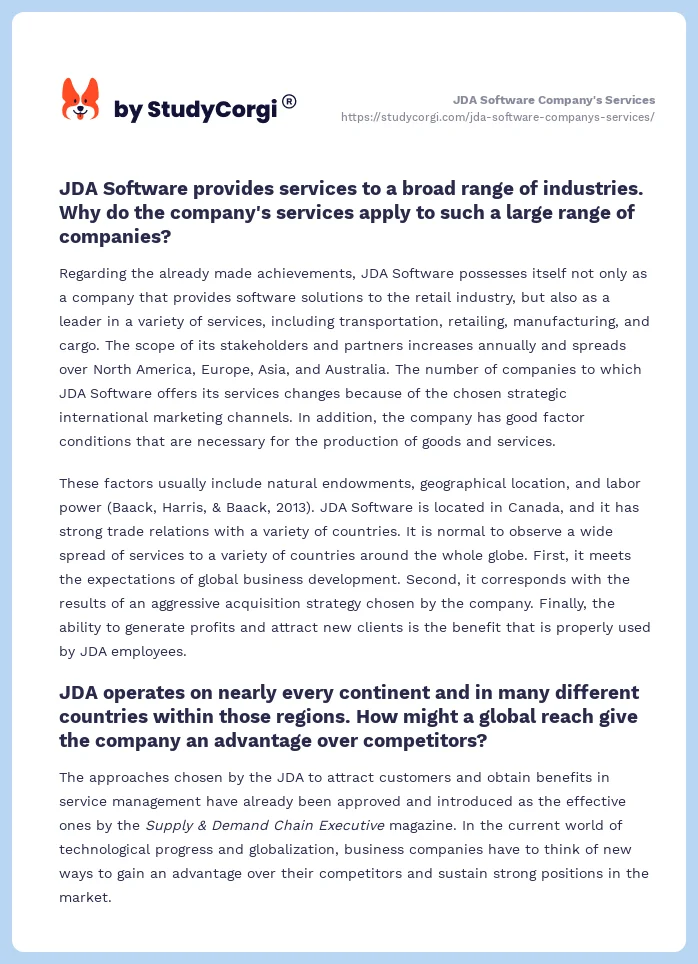 JDA Software Company's Services. Page 2