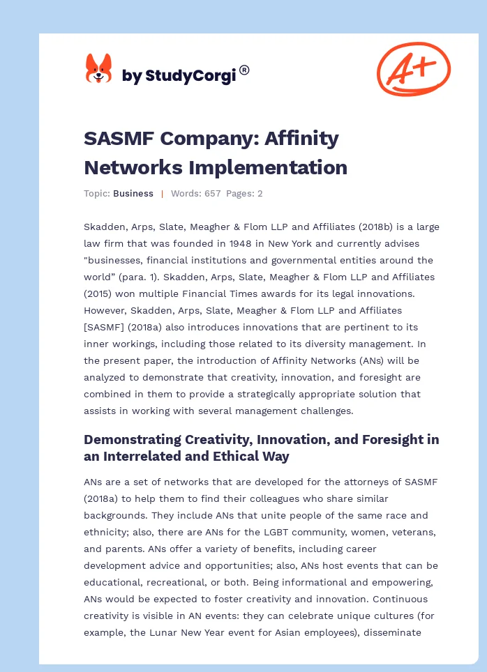 SASMF Company: Affinity Networks Implementation. Page 1