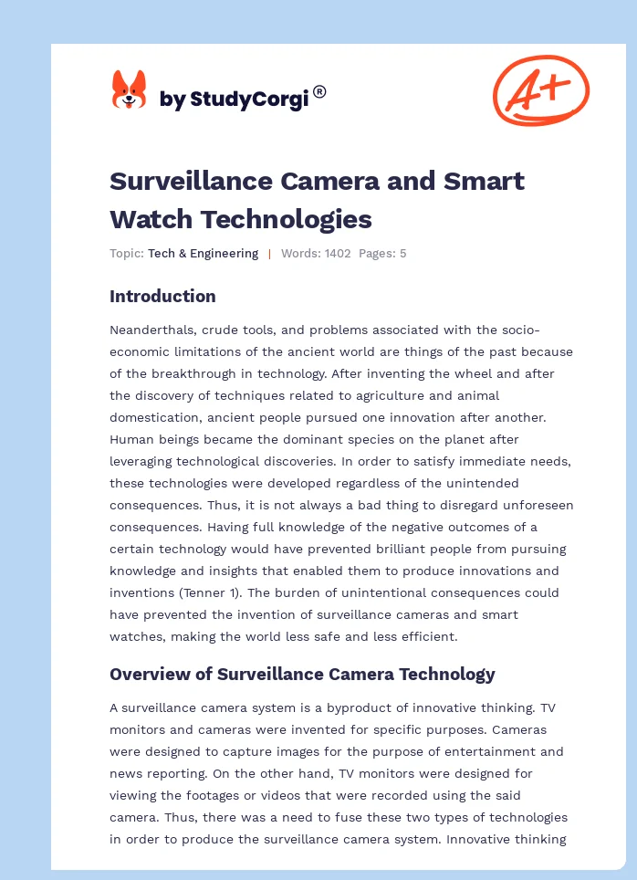 Surveillance Camera and Smart Watch Technologies. Page 1