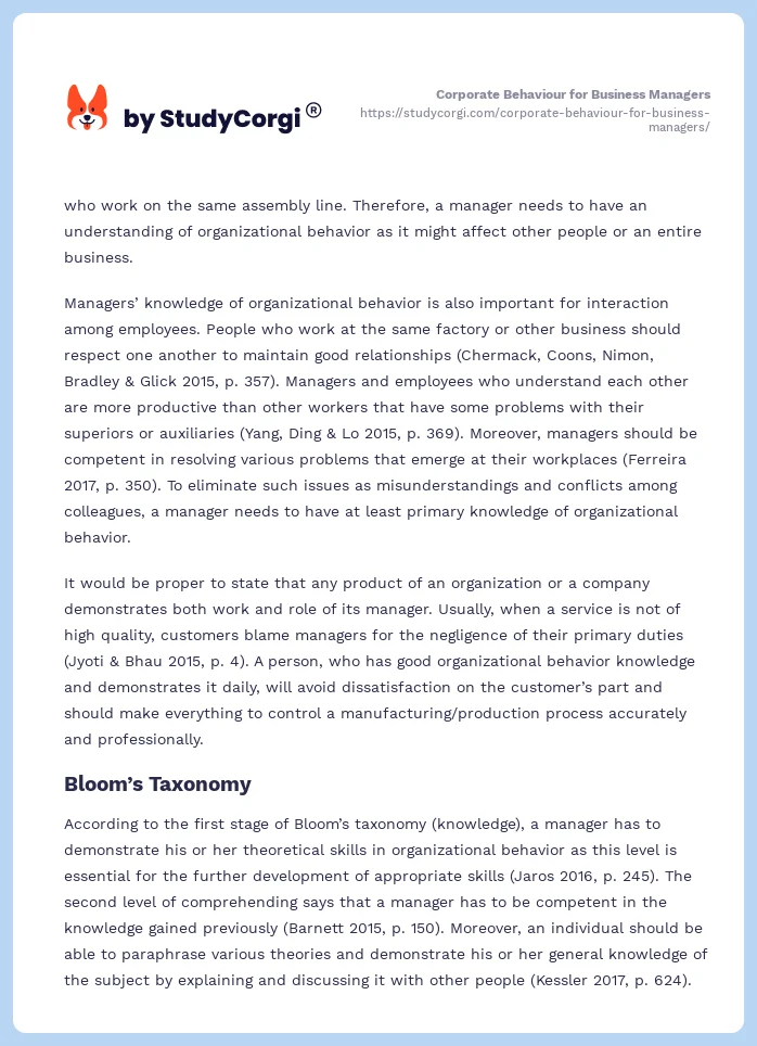 Corporate Behaviour for Business Managers. Page 2