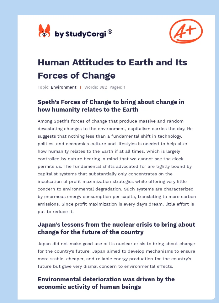 Human Attitudes to Earth and Its Forces of Change. Page 1