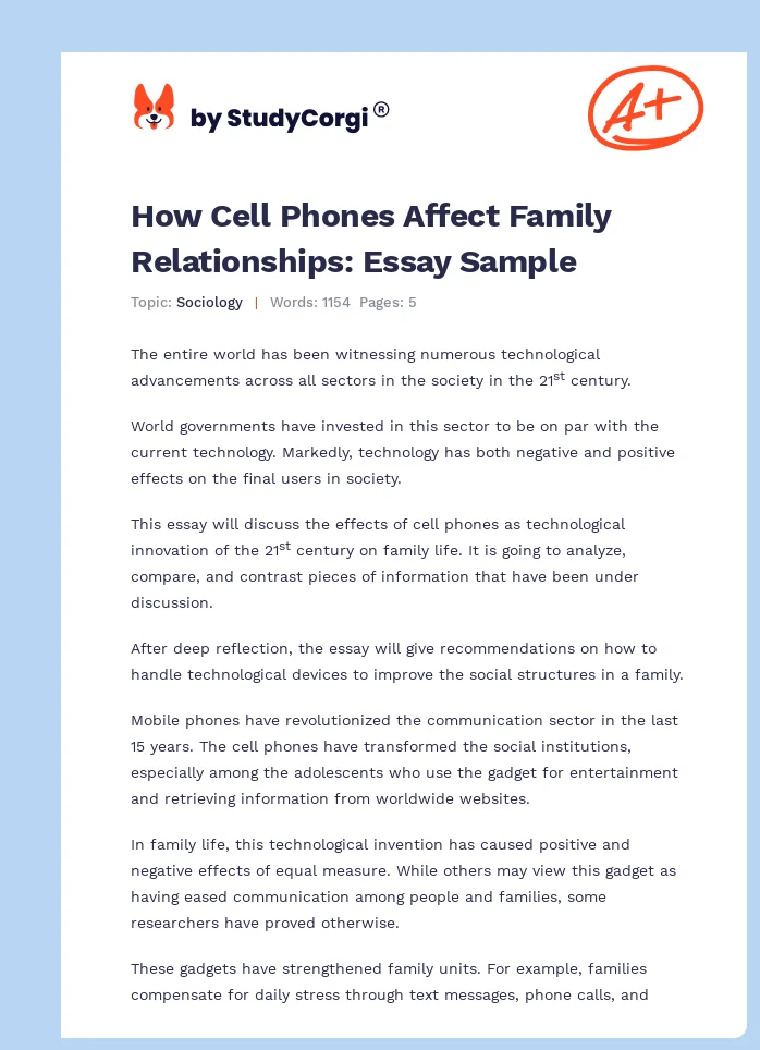 How Cell Phones Affect Family Relationships: Essay Sample. Page 1