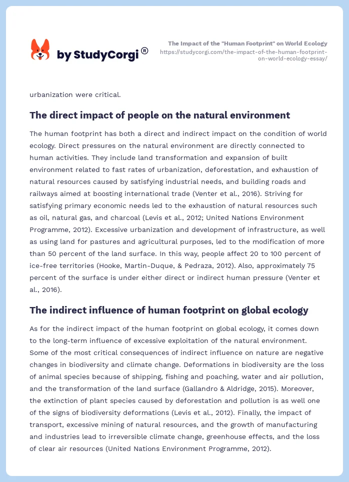 The Impact of the "Human Footprint" on World Ecology. Page 2