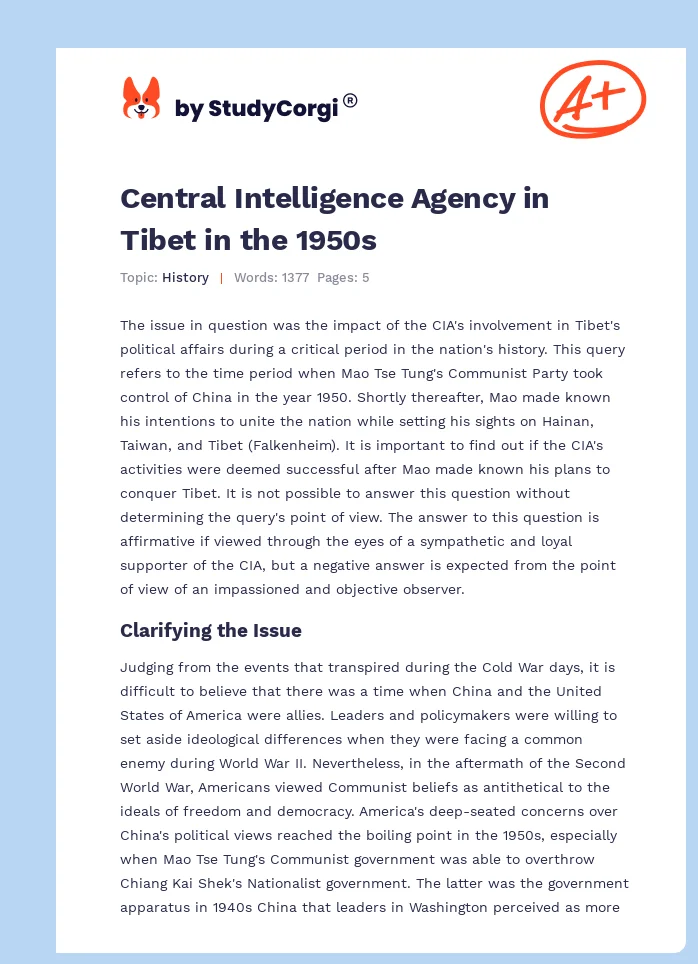 Central Intelligence Agency in Tibet in the 1950s. Page 1
