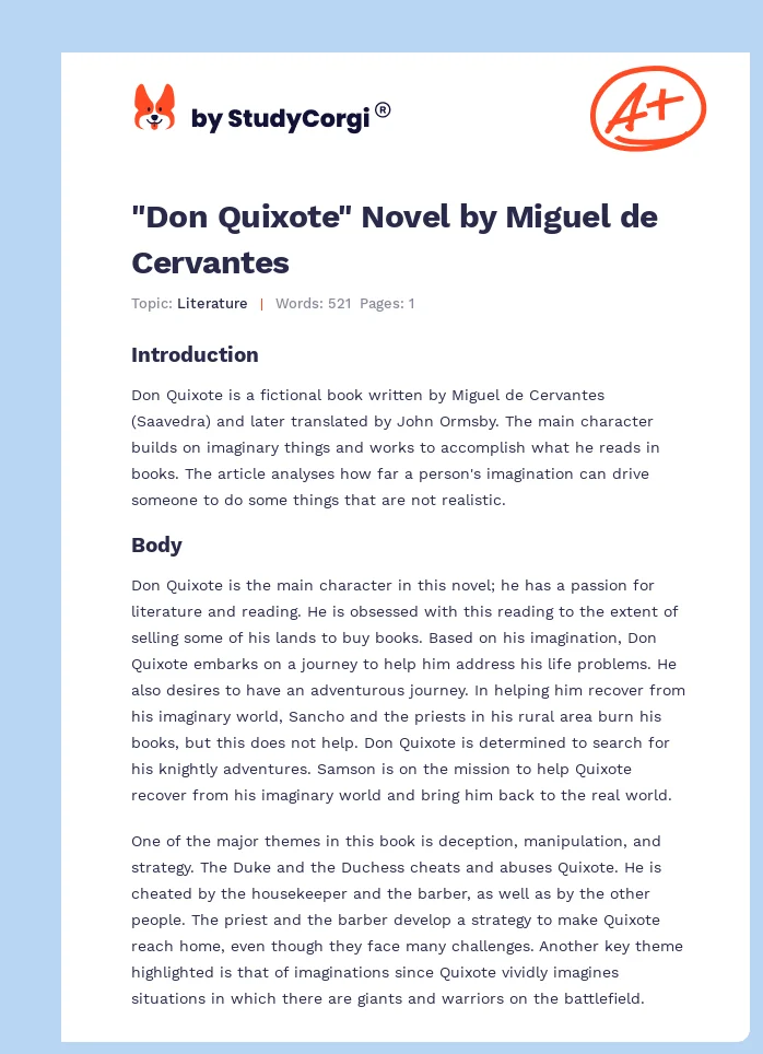 "Don Quixote" Novel by Miguel de Cervantes. Page 1
