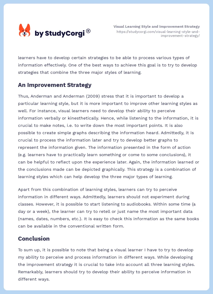 Visual Learning Style and Improvement Strategy. Page 2