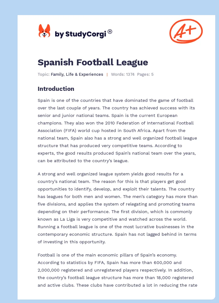 Spanish Football League. Page 1