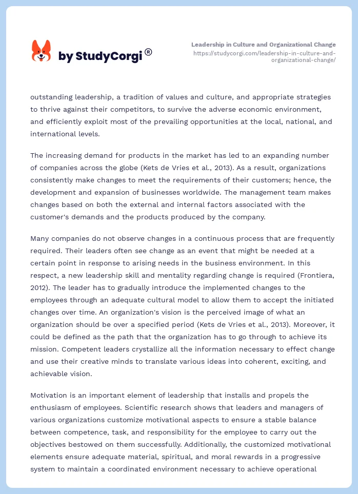 Leadership in Culture and Organizational Change. Page 2