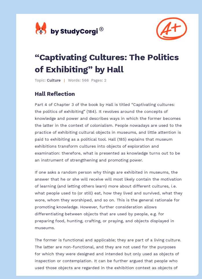“Captivating Cultures: The Politics of Exhibiting” by Hall. Page 1