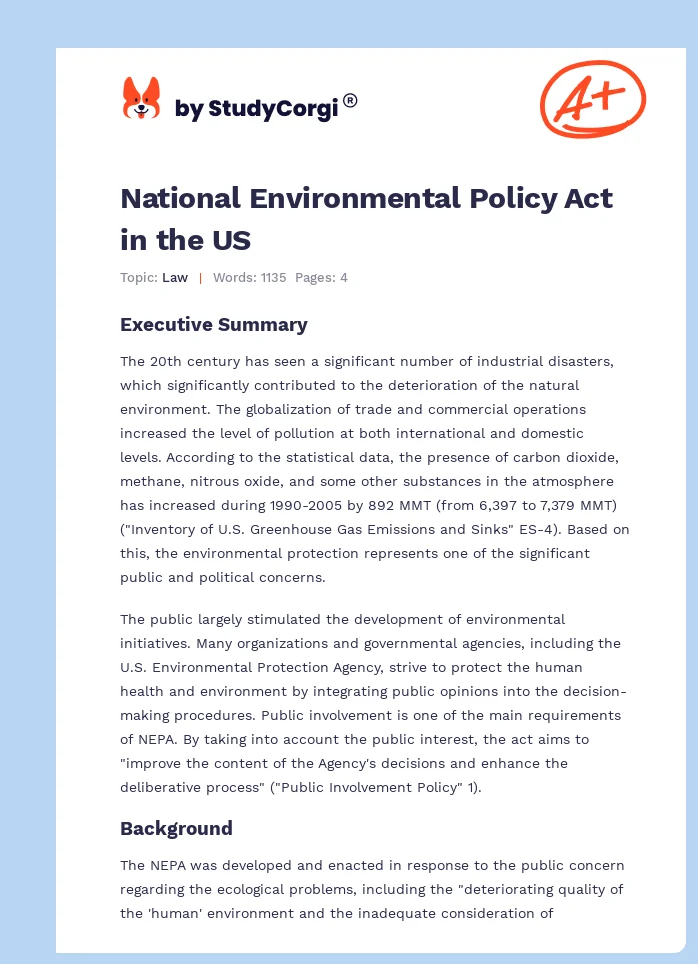 National Environmental Policy Act in the US. Page 1