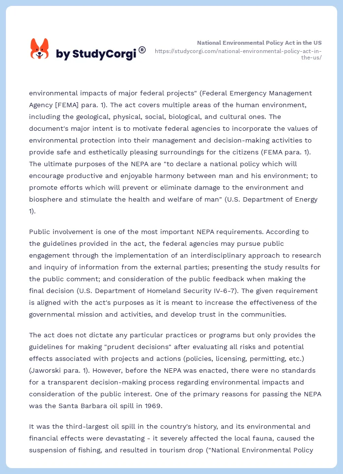 National Environmental Policy Act in the US. Page 2