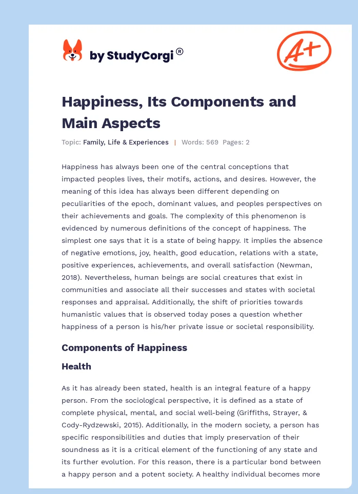Happiness, Its Components and Main Aspects. Page 1