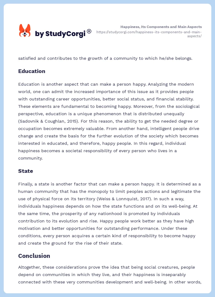 Happiness, Its Components and Main Aspects. Page 2
