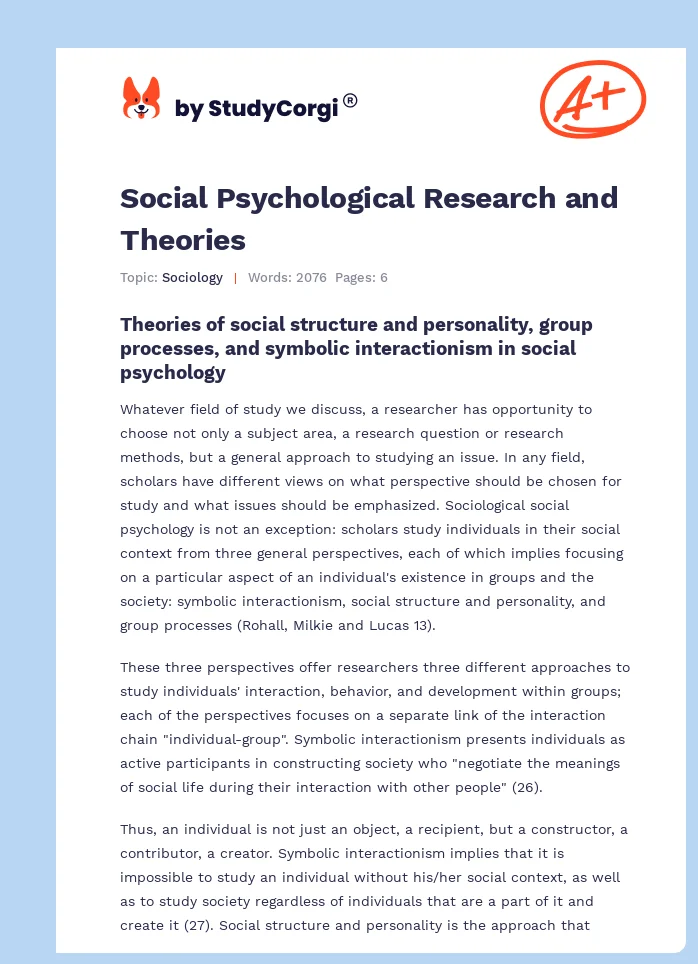 Social Psychological Research and Theories. Page 1