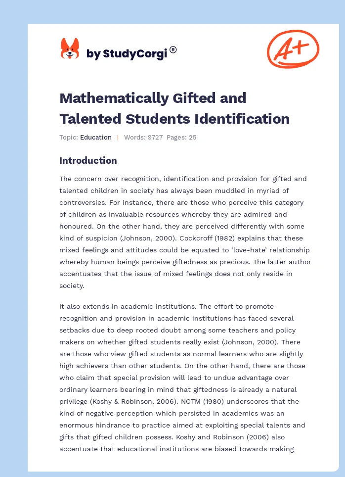 Mathematically Gifted and Talented Students Identification. Page 1