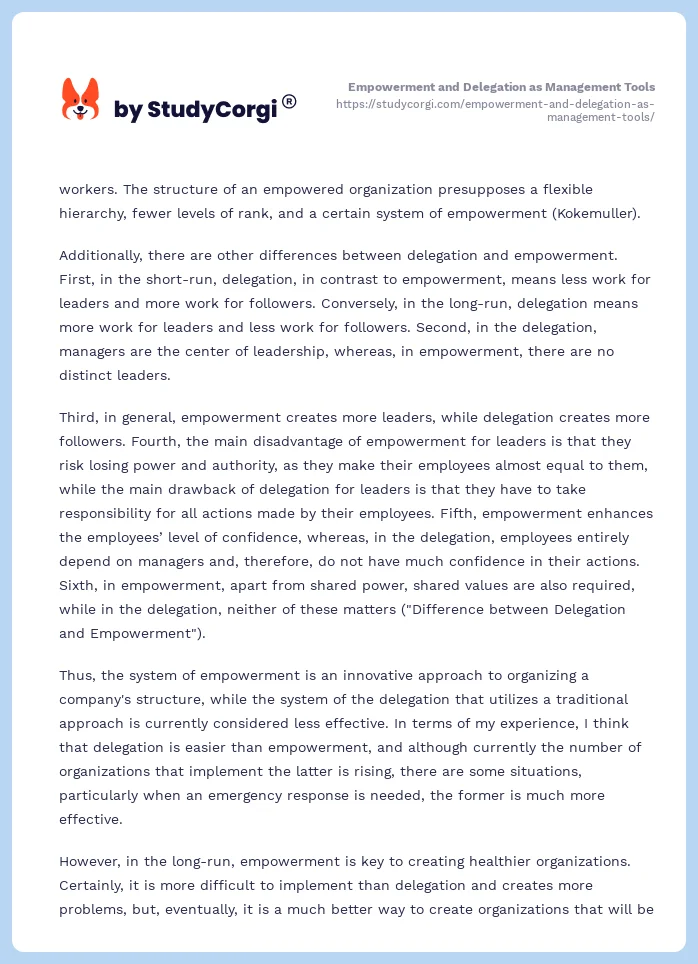 Empowerment and Delegation as Management Tools. Page 2