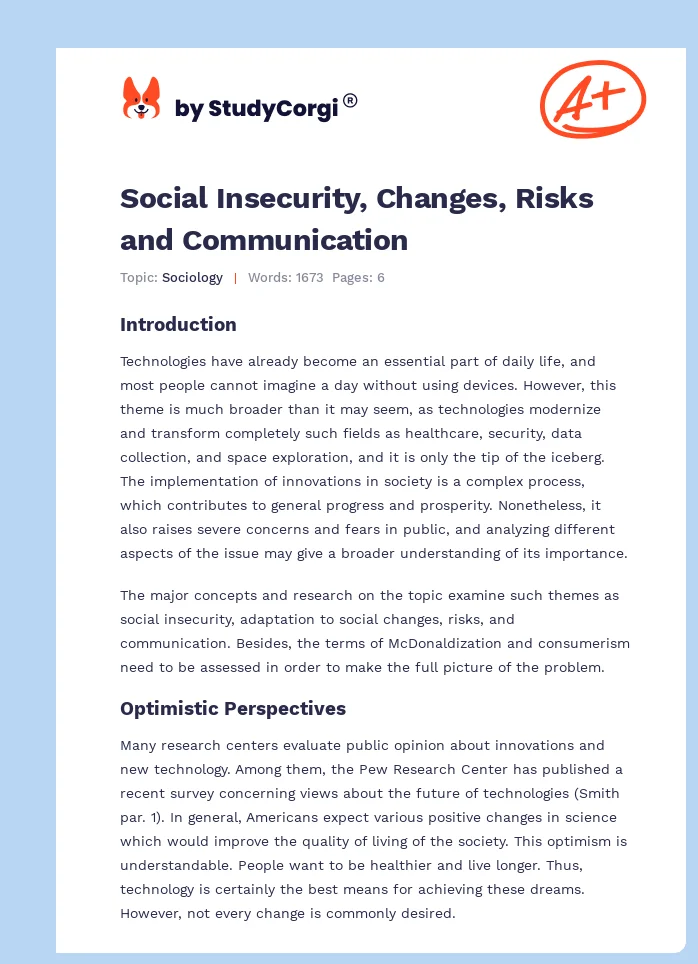 Social Insecurity, Changes, Risks and Communication. Page 1