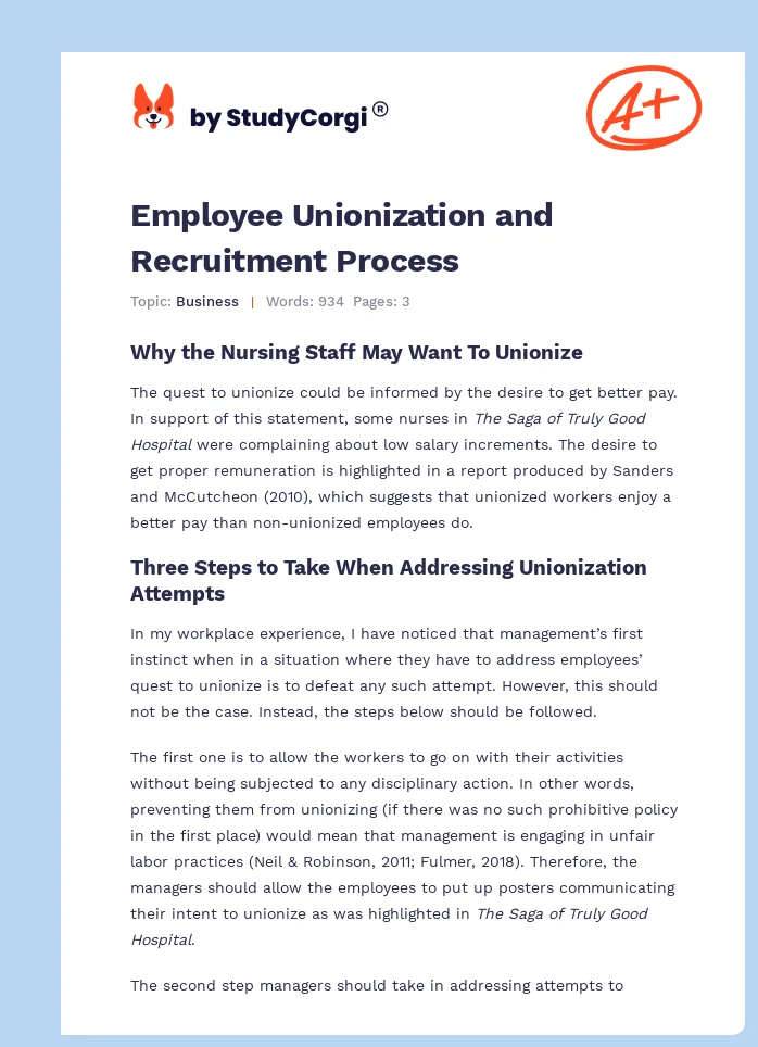 Employee Unionization and Recruitment Process. Page 1