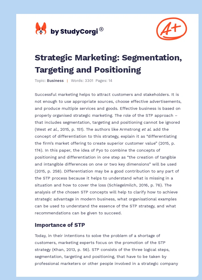 Strategic Marketing: Segmentation, Targeting and Positioning. Page 1