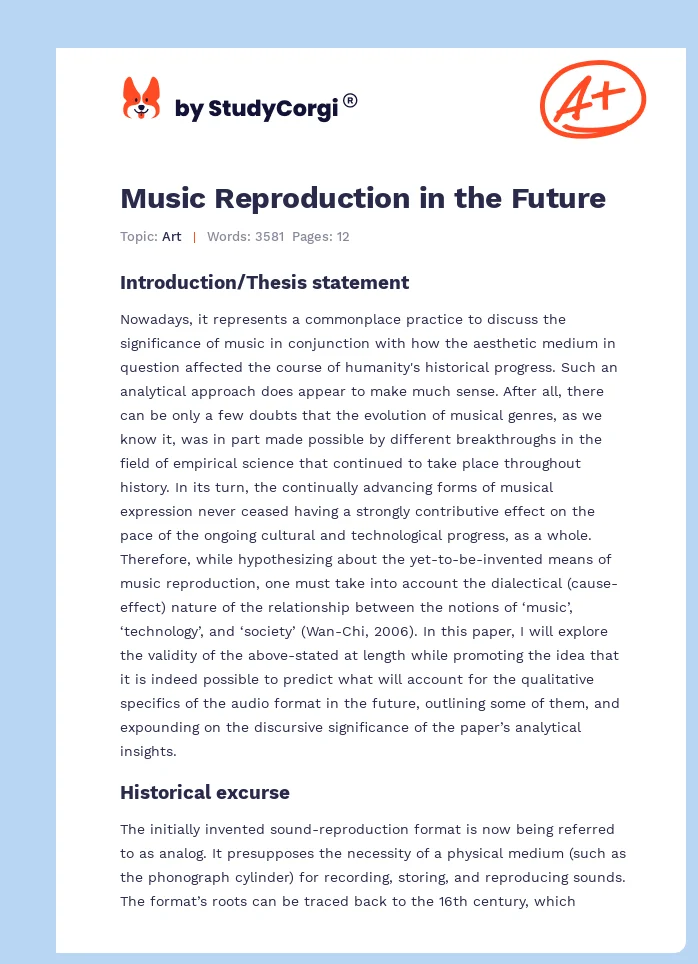 Music Reproduction in the Future. Page 1