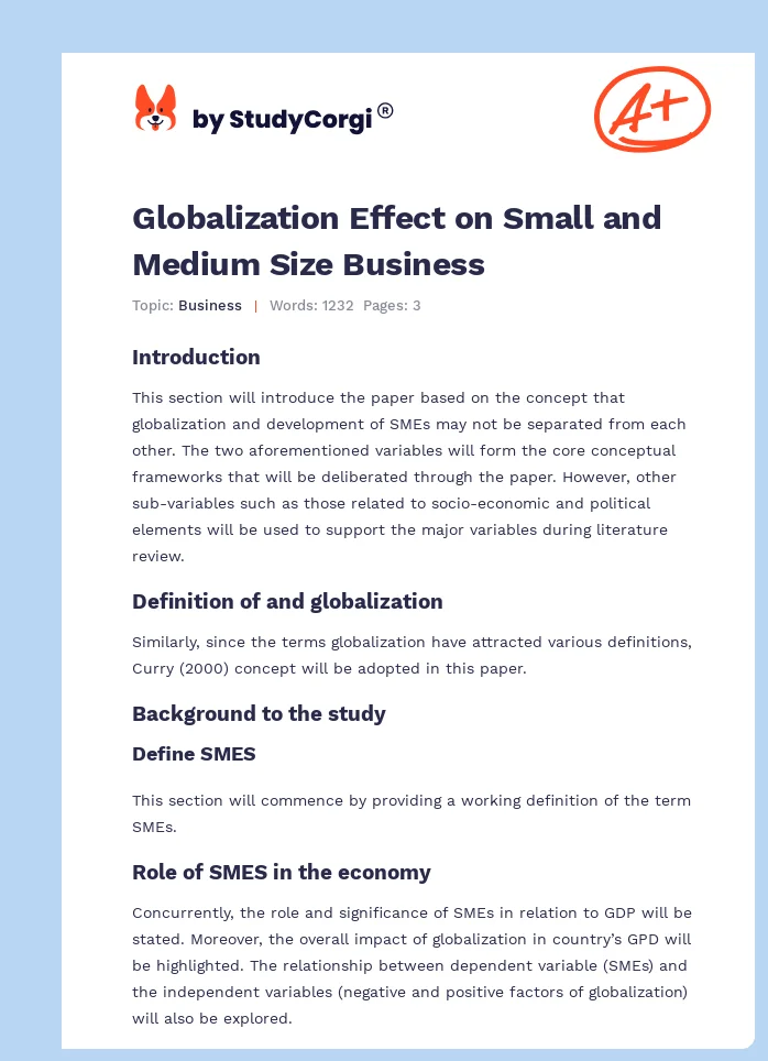 Globalization Effect on Small and Medium Size Business. Page 1