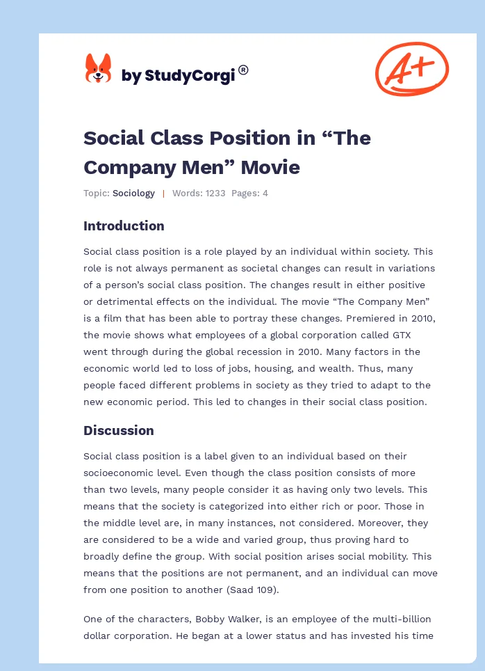 Social Class Position in “The Company Men” Movie. Page 1