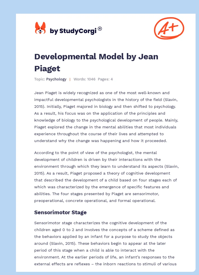 Developmental Model by Jean Piaget. Page 1