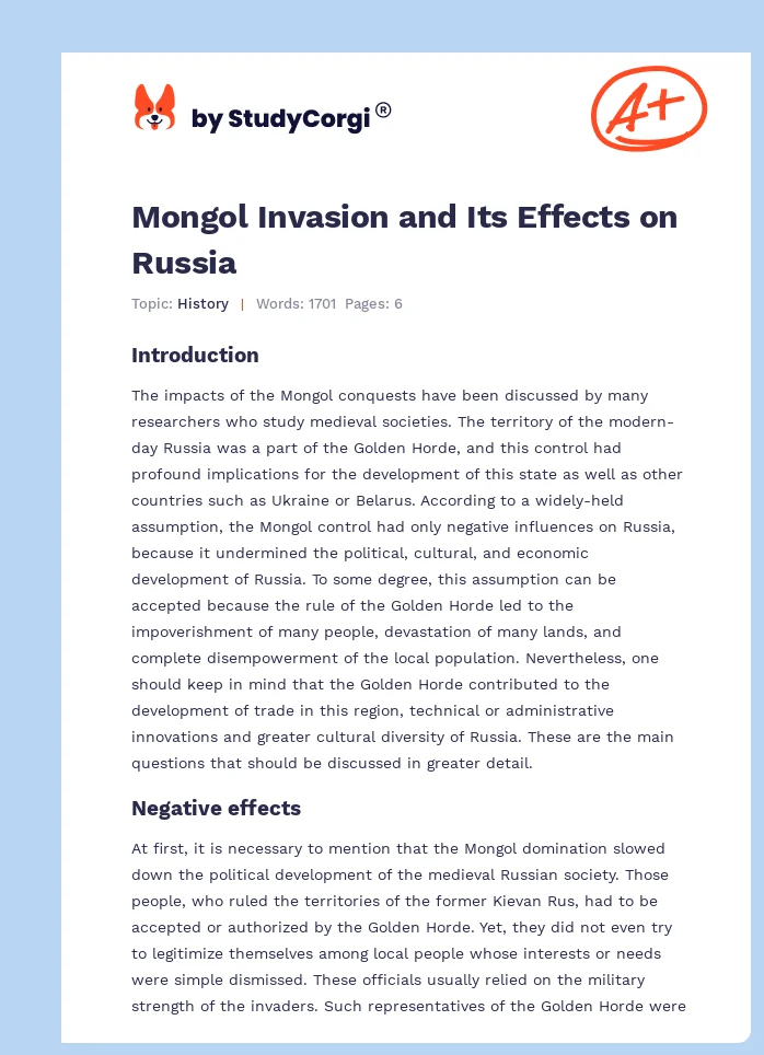 Mongol Invasion and Its Effects on Russia. Page 1