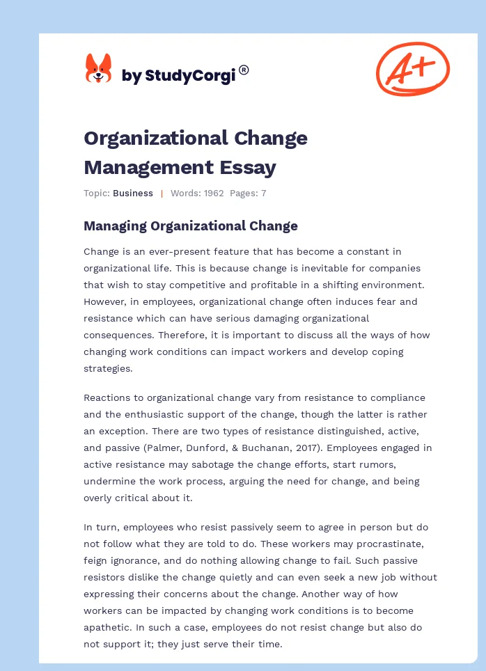Organizational Change Management Essay. Page 1