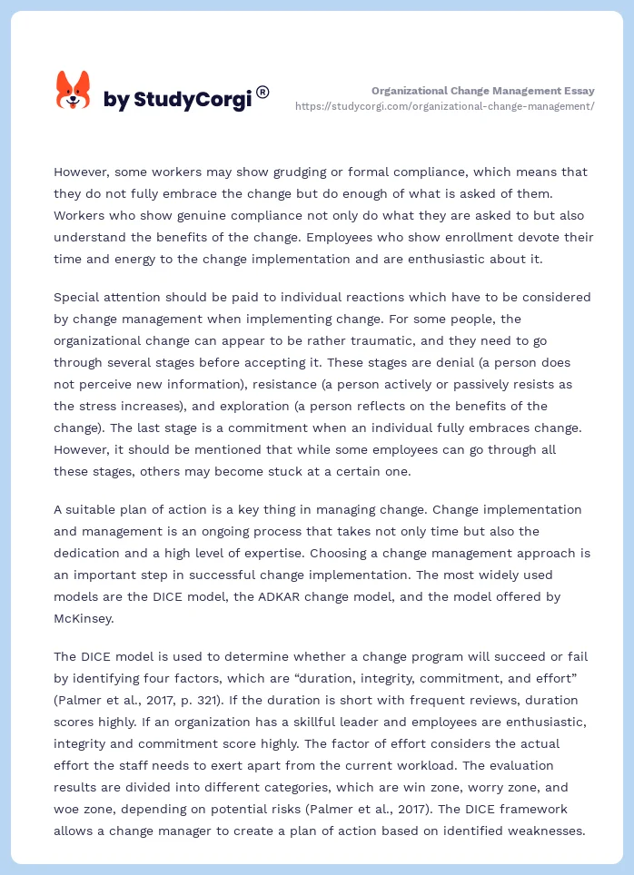 Organizational Change Management Essay. Page 2