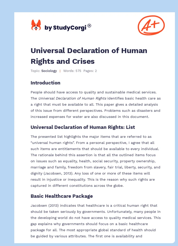 Universal Declaration of Human Rights and Crises. Page 1