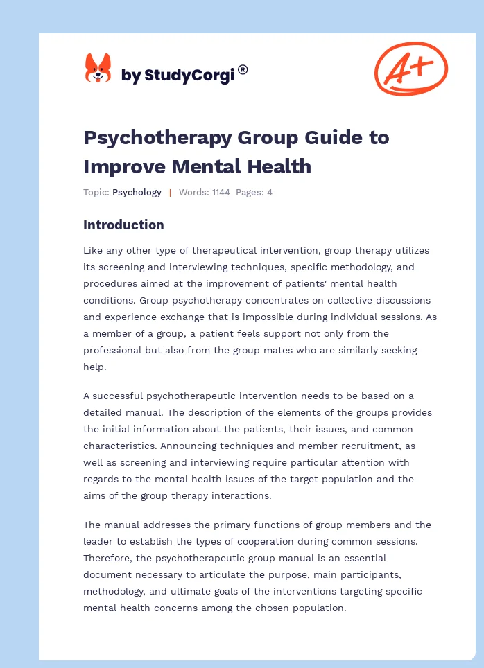 Psychotherapy Group Guide to Improve Mental Health. Page 1
