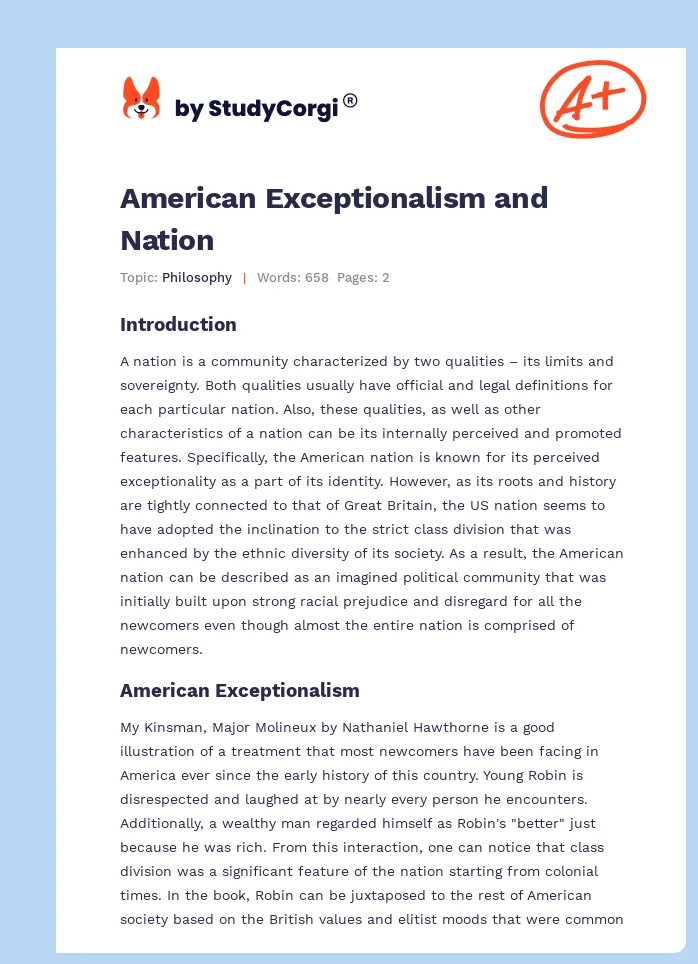American Exceptionalism and Nation. Page 1