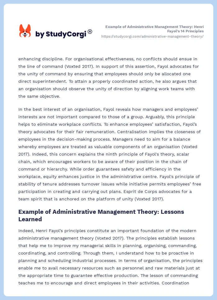 Example of Administrative Management Theory: Henri Fayol’s 14 Principles. Page 2