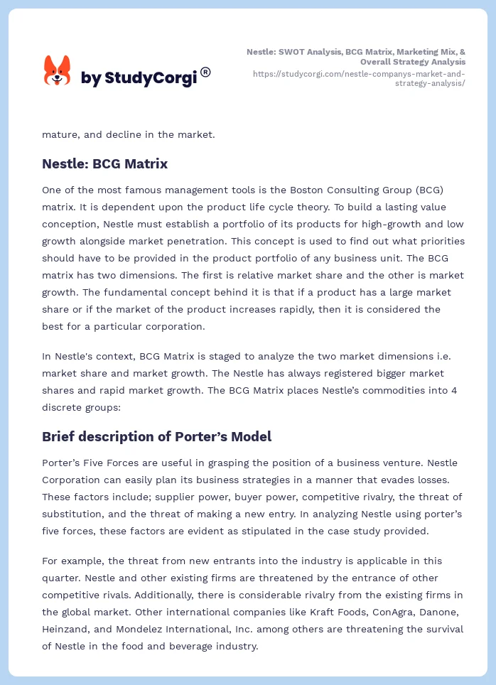 Nestle: SWOT Analysis, BCG Matrix, Marketing Mix, & Overall Strategy Analysis. Page 2