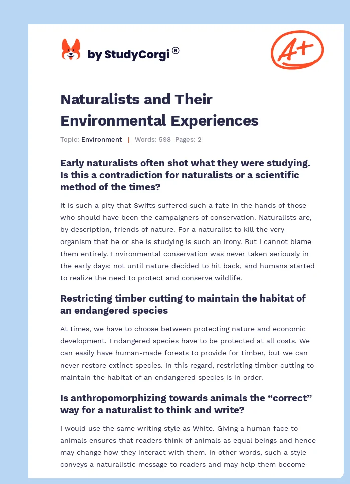 Naturalists and Their Environmental Experiences. Page 1