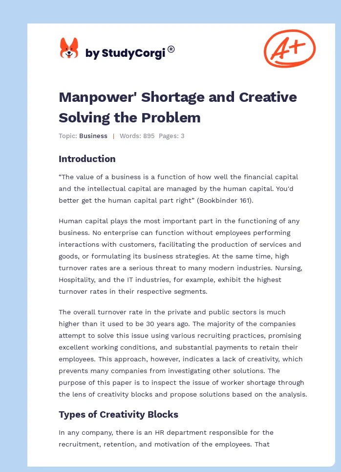 Manpower' Shortage and Creative Solving the Problem. Page 1