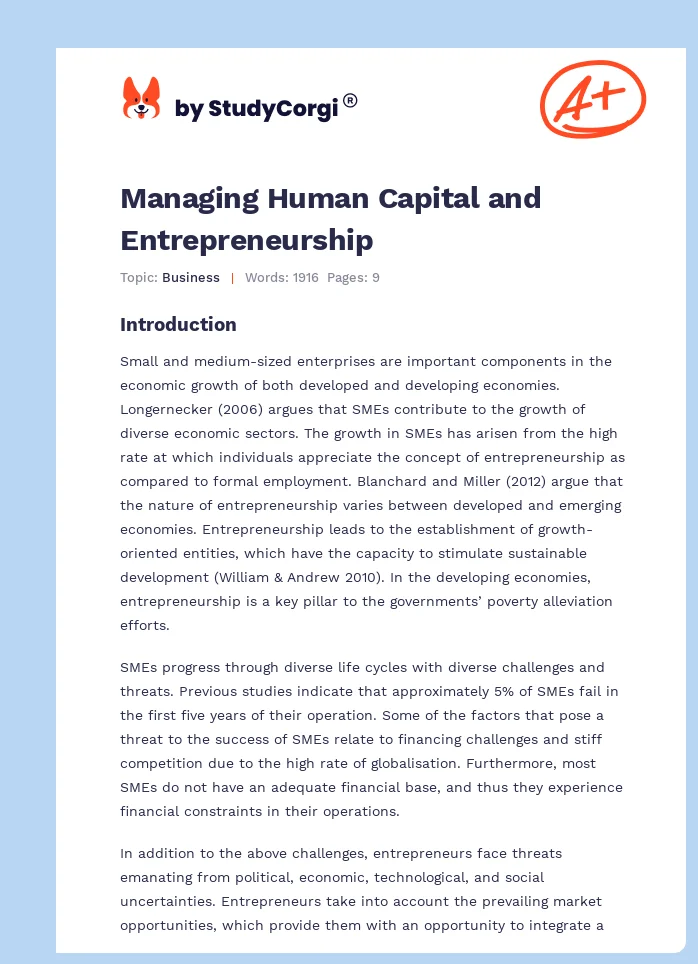 Managing Human Capital and Entrepreneurship. Page 1