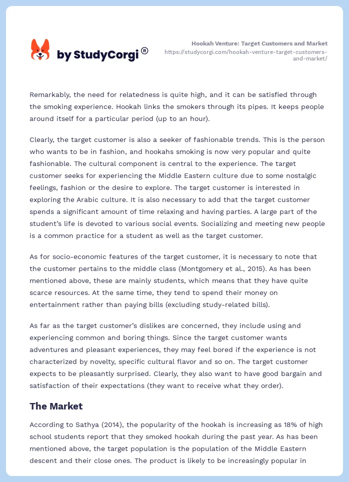 Hookah Venture: Target Customers and Market. Page 2