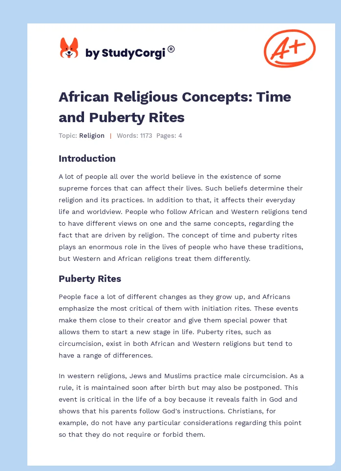 African Religious Concepts: Time and Puberty Rites. Page 1