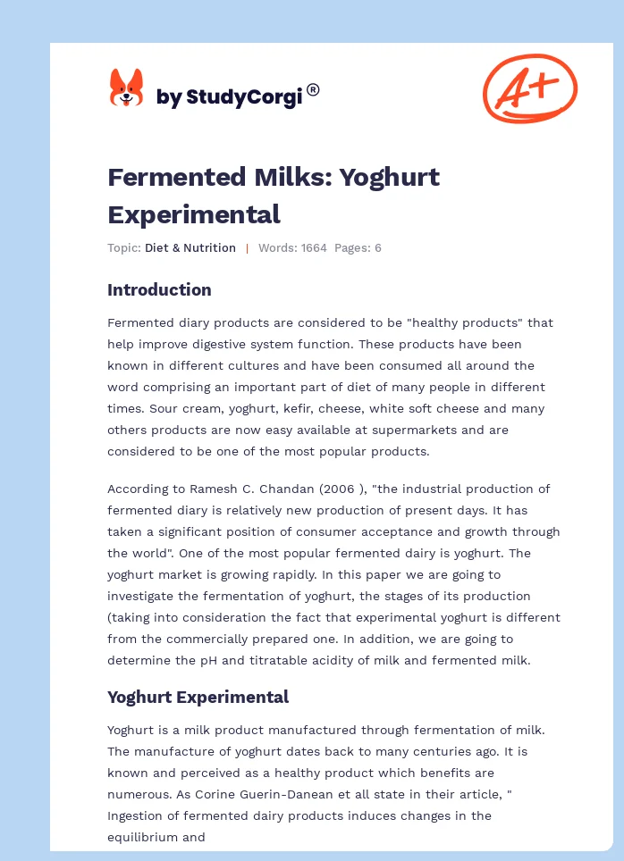Fermented Milks: Yoghurt Experimental. Page 1