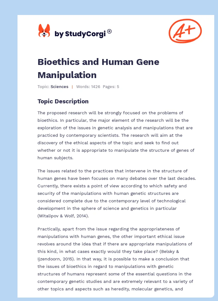 Bioethics and Human Gene Manipulation. Page 1