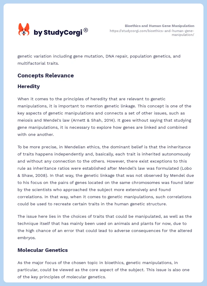 Bioethics and Human Gene Manipulation. Page 2