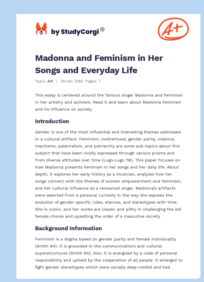 Madonna and Feminism in Her Songs and Everyday Life. Page 1