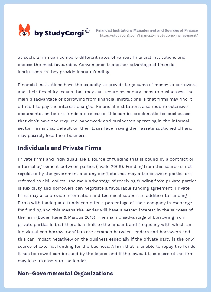 Financial Institutions Management and Sources of Finance. Page 2