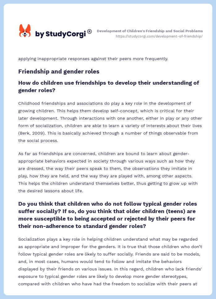 Development of Children's Friendship and Social Problems. Page 2